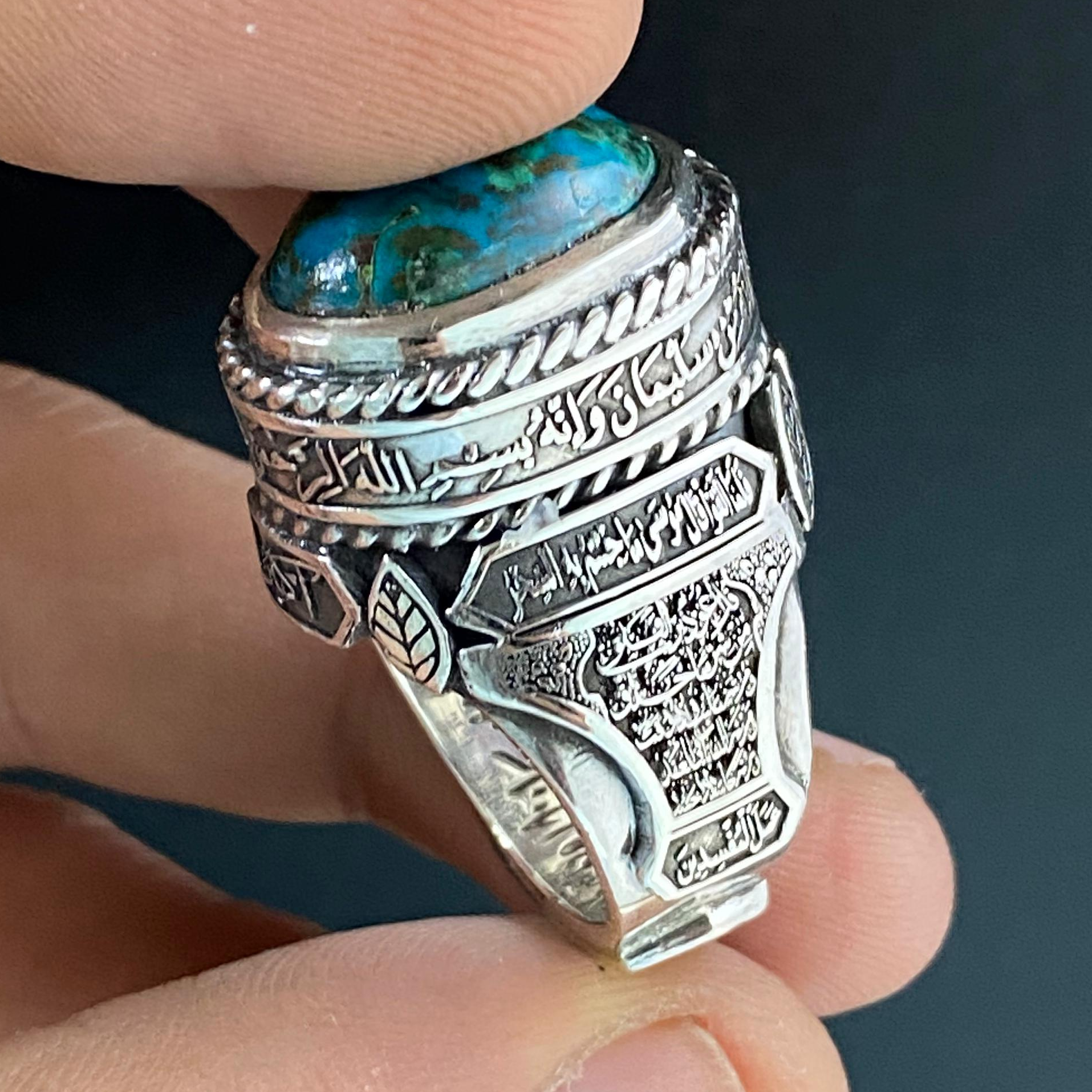 خاتم مصنوع يدويًا من الفضة الإسترلينية عيار 925 على شكل تمثال مسجد فيروزي