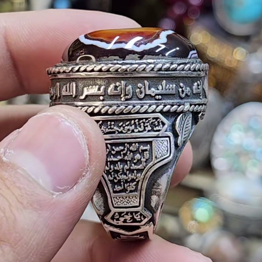 خاتم مصنوع يدويًا من الفضة الإسترلينية عيار 925 على شكل تمثال مسجد فيروزي